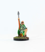 PTD CE1-05: Elf in cloak with raised Spear and Shield.