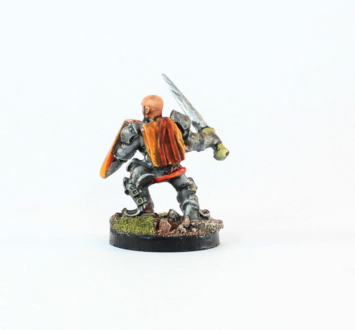 PTD FL30-02: Recene the Hireling in plate armour with sword and shield, advancing