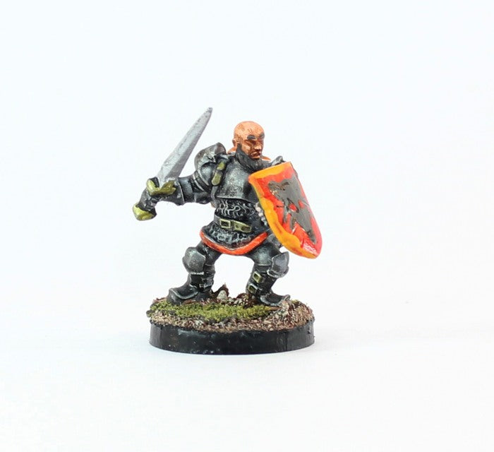 PTD FL30-02: Recene the Hireling in plate armour with sword and shield, advancing