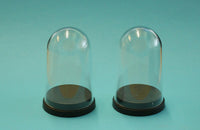 Clear Plastic Miniature Display Domes: 40mm Black Base x 65mm height (Pack of 2)