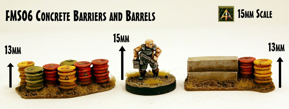 FMS06 Concrete Barriers and Barrels (Set of Six Pieces or Singles)