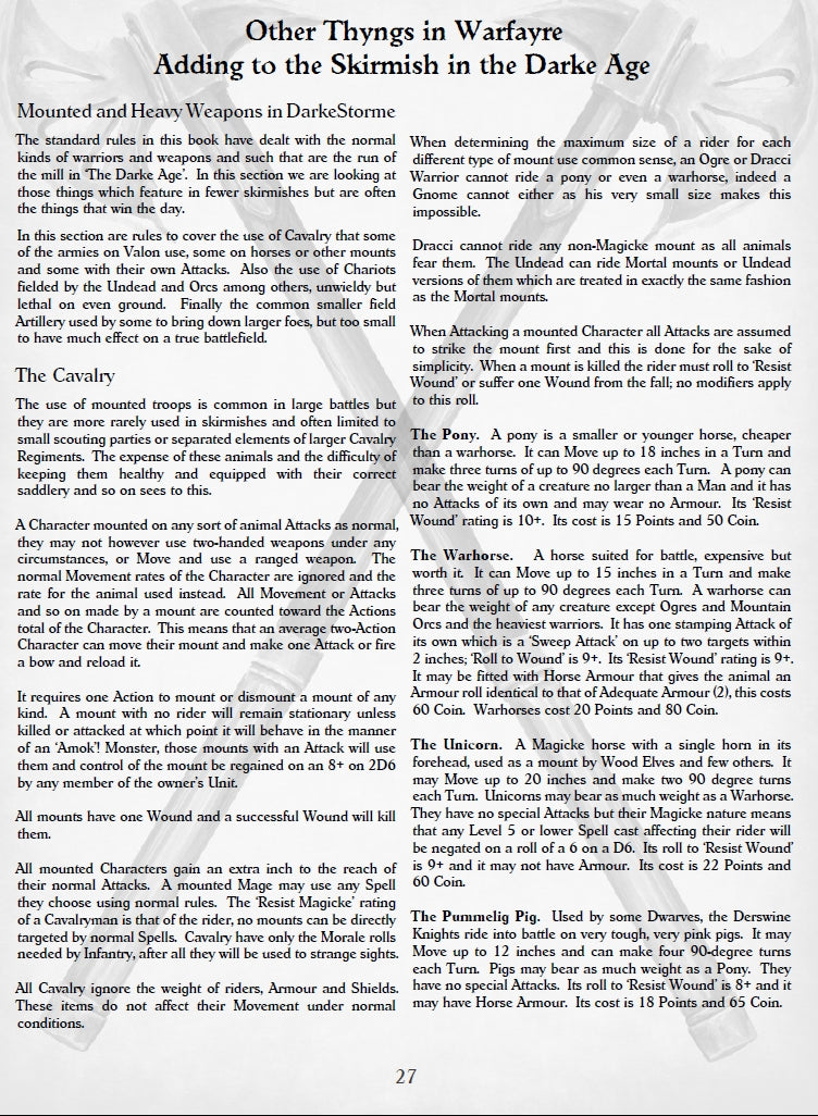 DarkeStorme Fantasy Skirmish Rules - Digital Paid Download