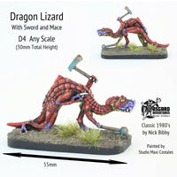 D4 Dragon Lizard with Axe and Mace