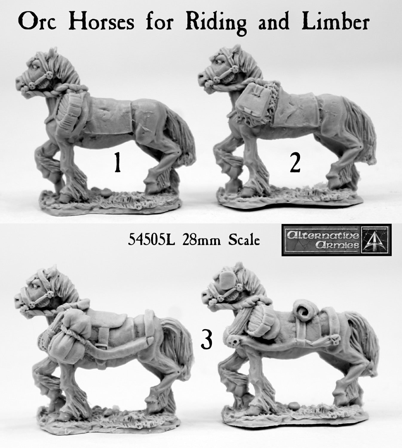 54505L Orc Horses for Riding for Command and Limber 28mm scale