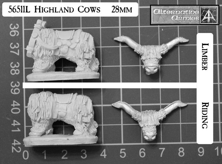 56511L Highland Cows for Riding and Limber 28mm scale