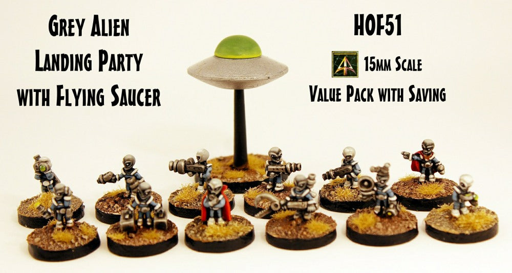 HOF51 Grey Alien Landing Party with Flying Saucer - Value Pack