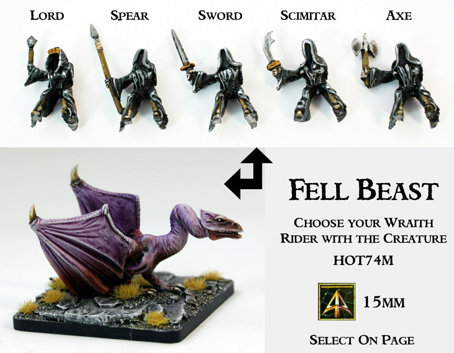 HOT74M Fell Beast with Rider (choose from five different Wraith riders