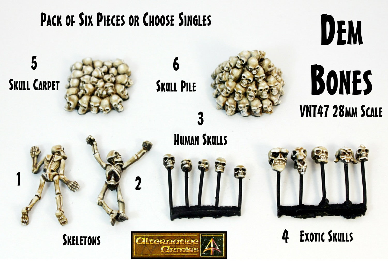 VNT47 Dem Bones 28mm Scenics (Pack of Six Pieces or Single Pieces)